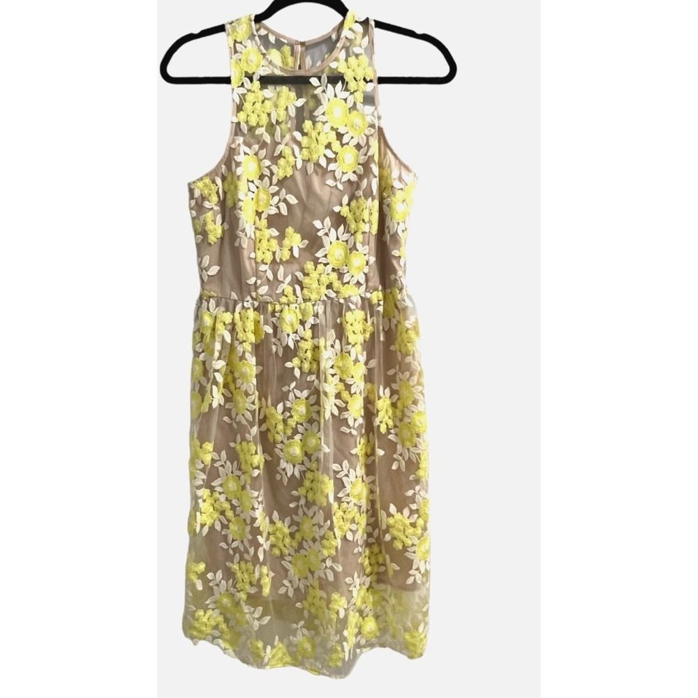 NWT ~ Trina Turk Arroyo Floral Embroidered Fit & Flare Dress Yellow Sz 2